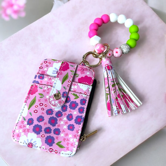 Beads Wristlet Flower Card Holder