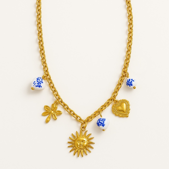 Blue Porcelain and Charm Necklace