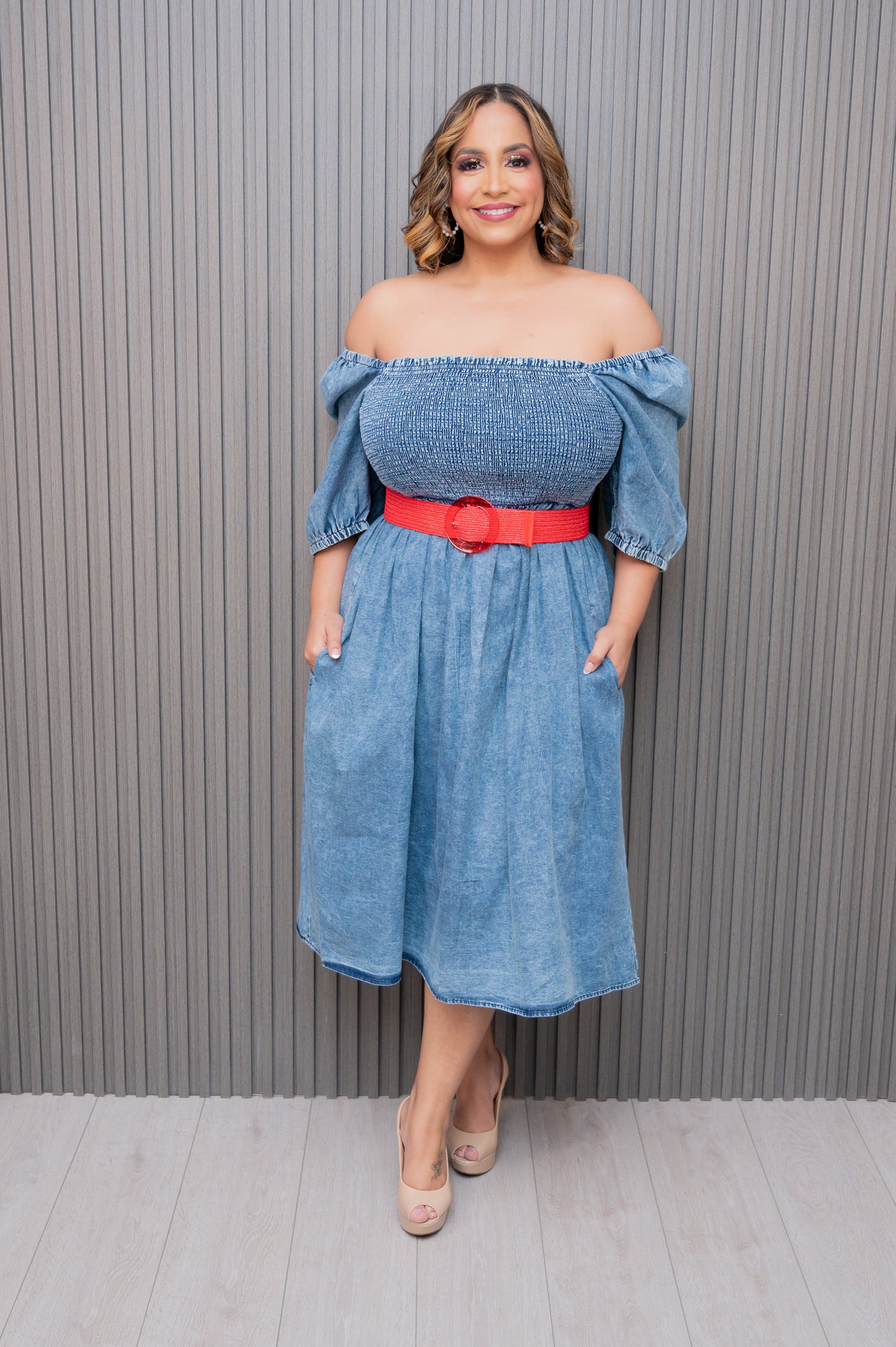 Washed Denim Midi Dress