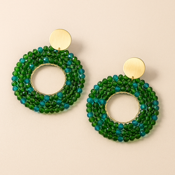 Green Natural Beads Drop Earring