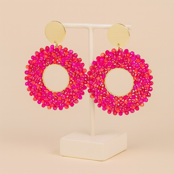 Pink Natural Beads Drop Earring