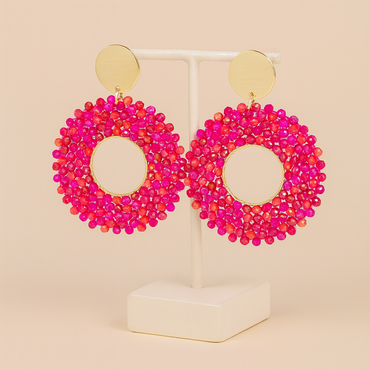 Pink Natural Beads Drop Earring