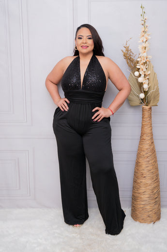 Black Sequin Top Back Tie Jumper