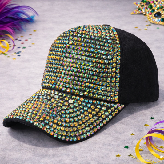 Black/Yellow AB Rhinestone Cap