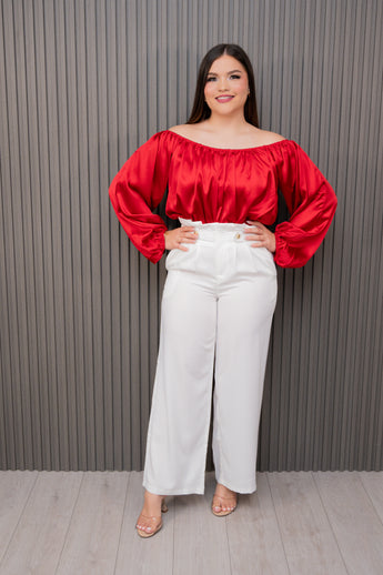 Red Off Shoulder Silk Top