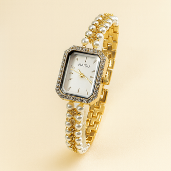 Square Gold Pearl Adjustable Watch