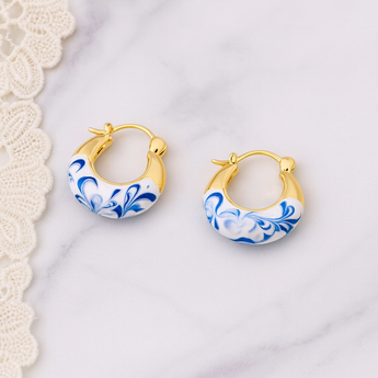 Blue Porcelain Hoop Earring