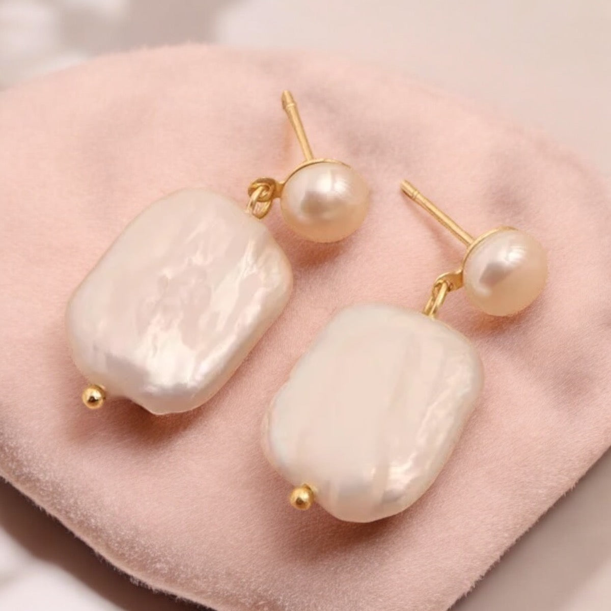 Flower Inlay Pink Pearl Drop Earring
