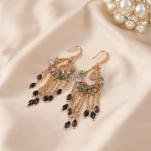 Green & Black Crystals Chandelier Drop Earring