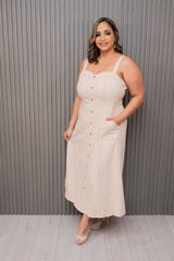 Taupe Midi Dress with Pockets