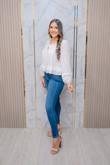 Off White Ruffle Long Slv Top