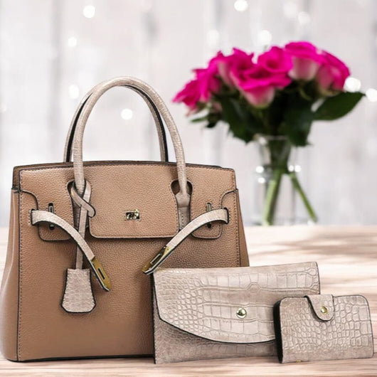 Khaki Elegant Square Zipper Bag with Wallet Set