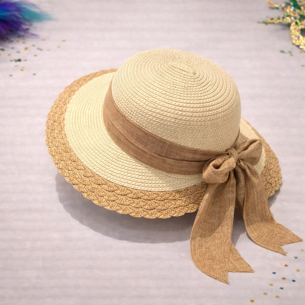 Khaki Bow Straw Hat