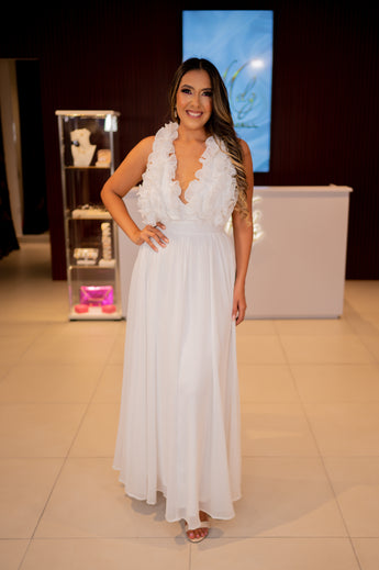 Ivory Back Ruffle Halter Neck Maxi Dress
