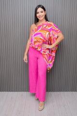 Pink Polyester Straight Pants