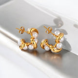 Pearl Geometric Swirl Gold Ear Studs