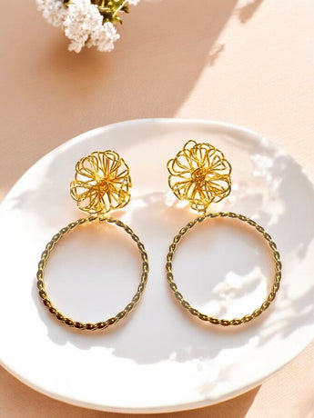 Flower Hoop Gold Plated Earring