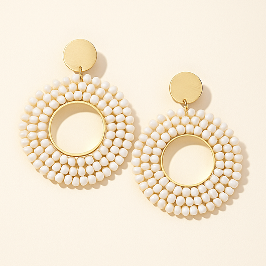 White Beads Drop Earring