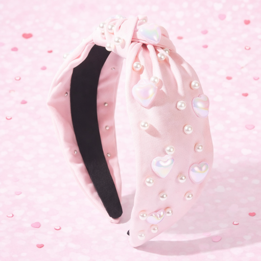 Iridescent Heart Pearl Baby Pink Headband