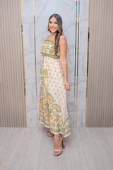 Green Printed Mix Maxi Dress