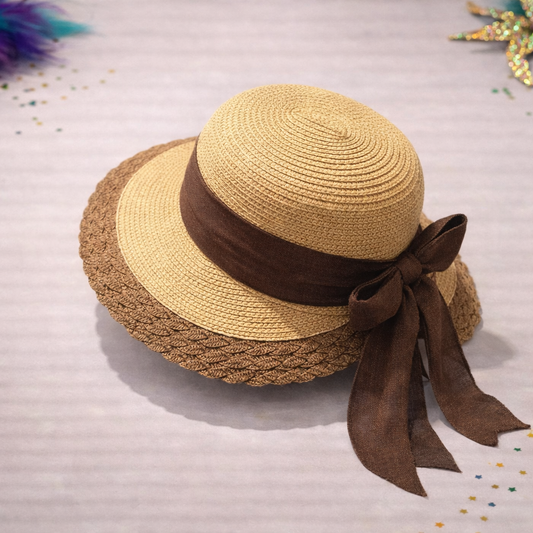Brown Bow Straw Hat