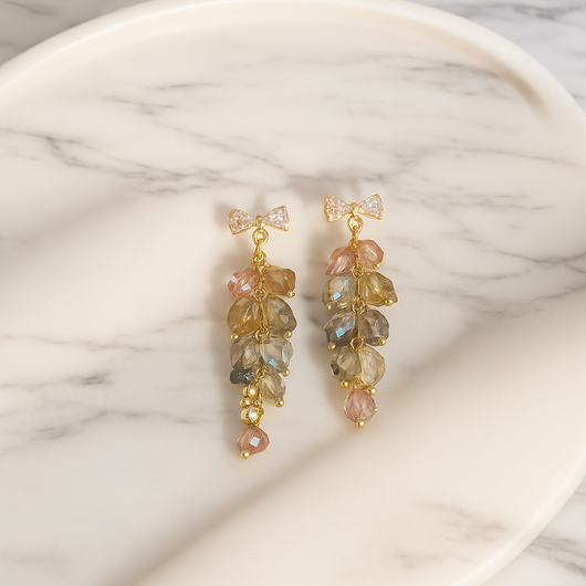 Iridescent Crystal with Bow Drop Earring