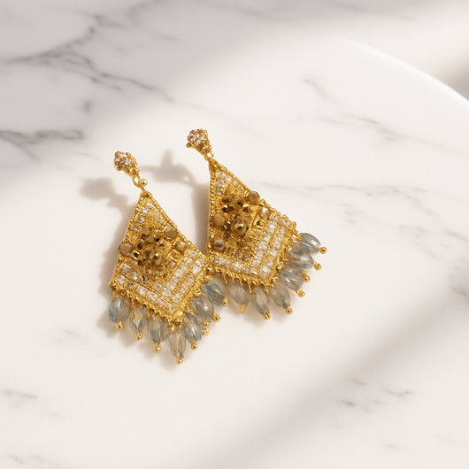 Crystals Triangle  Drop Earring