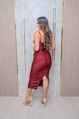 Merlot Ruched Midi Dress
