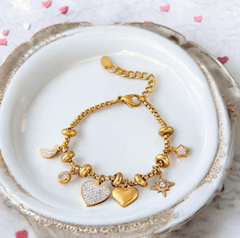 Rhinestone Heart Charm Bracelet