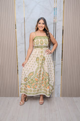 Green Printed Mix Maxi Dress
