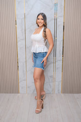 White Eyelet Peplum Top