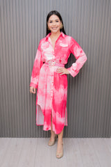 Pink Marble Long Sleeve Maxi Dress