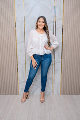 Off White Ruffle Long Slv Top