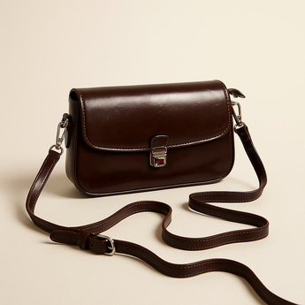 Brown Metal Clasp Crossbody Bag