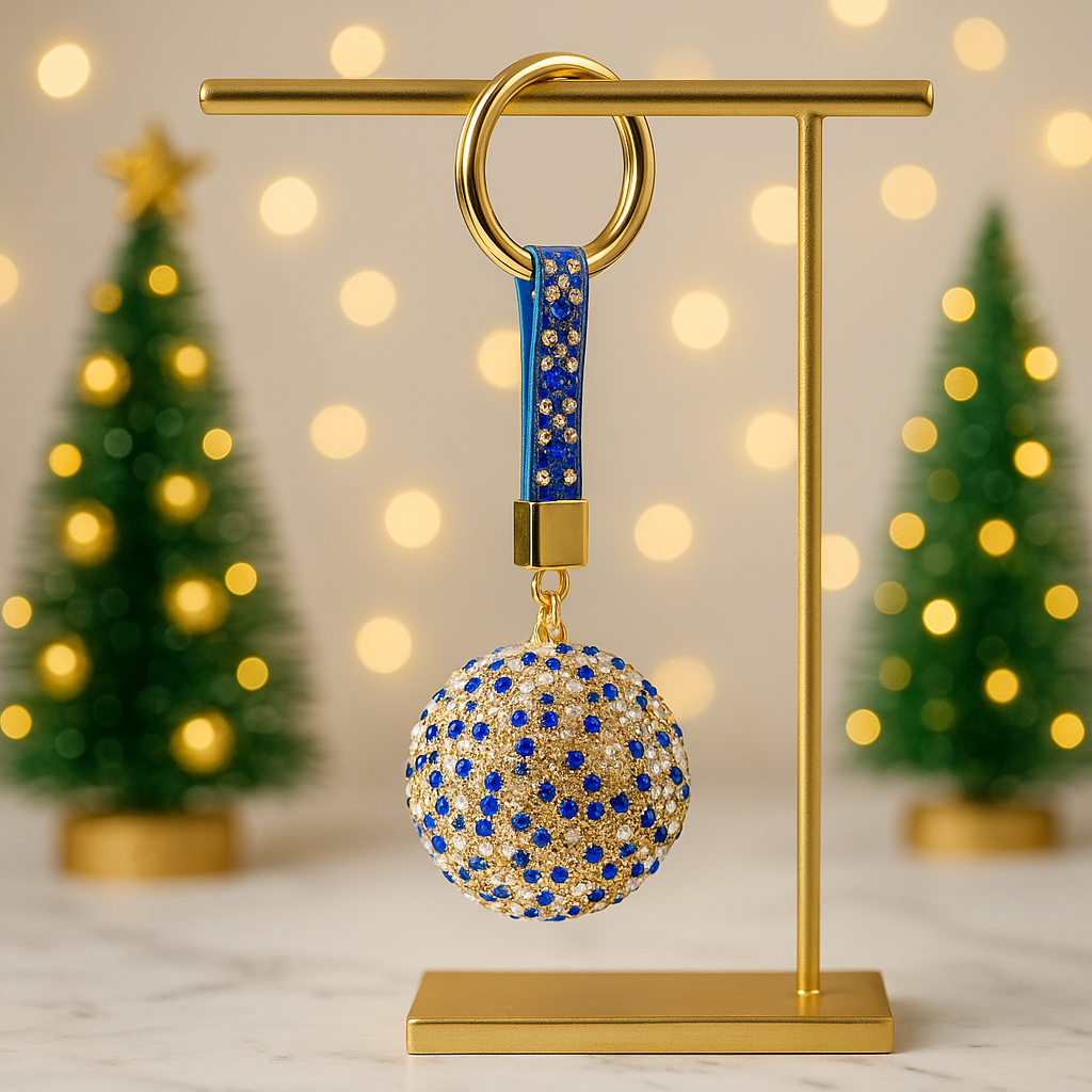 Blue Crystal Luxe Globe Keychain