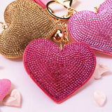 Beige Heart Rhinestone Keychain