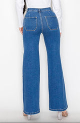 Dark Wash High Rise Square Pocket Wide Leg Jeans