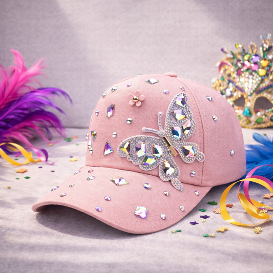 Pink Rhinestone Butterfly Cap