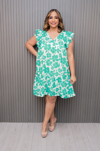 Green Floral Tiered Dress