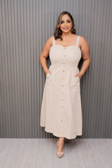 Taupe Midi Dress with Pockets