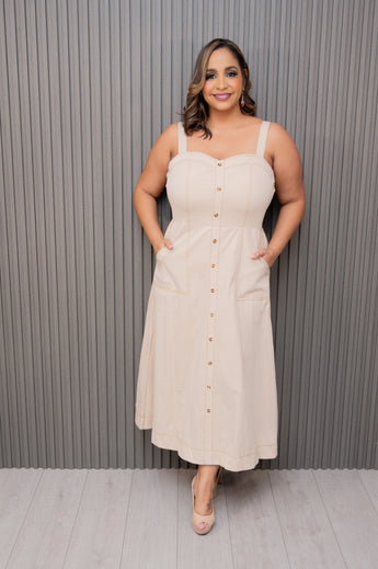 Taupe Midi Dress with Pockets