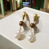 Color Block Copper and Freshwater Pearl Drop Earring