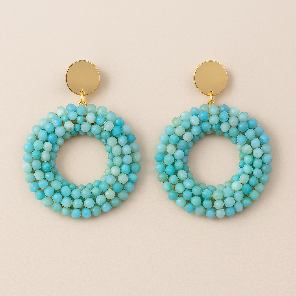 Teal Natural Beads Drop Earring