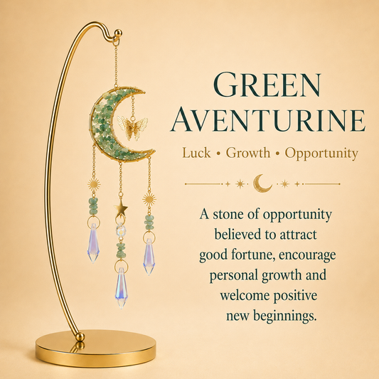 Green Aventurine Crystal Crescent Moon Wind Chime