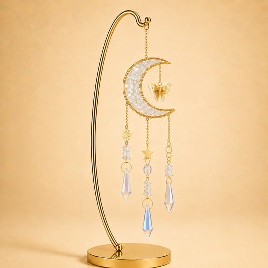 White Crystal Crescent Moon Wind Chime