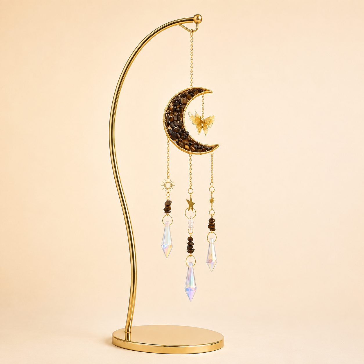 Tiger Eye Crescent Moon Wind Chime