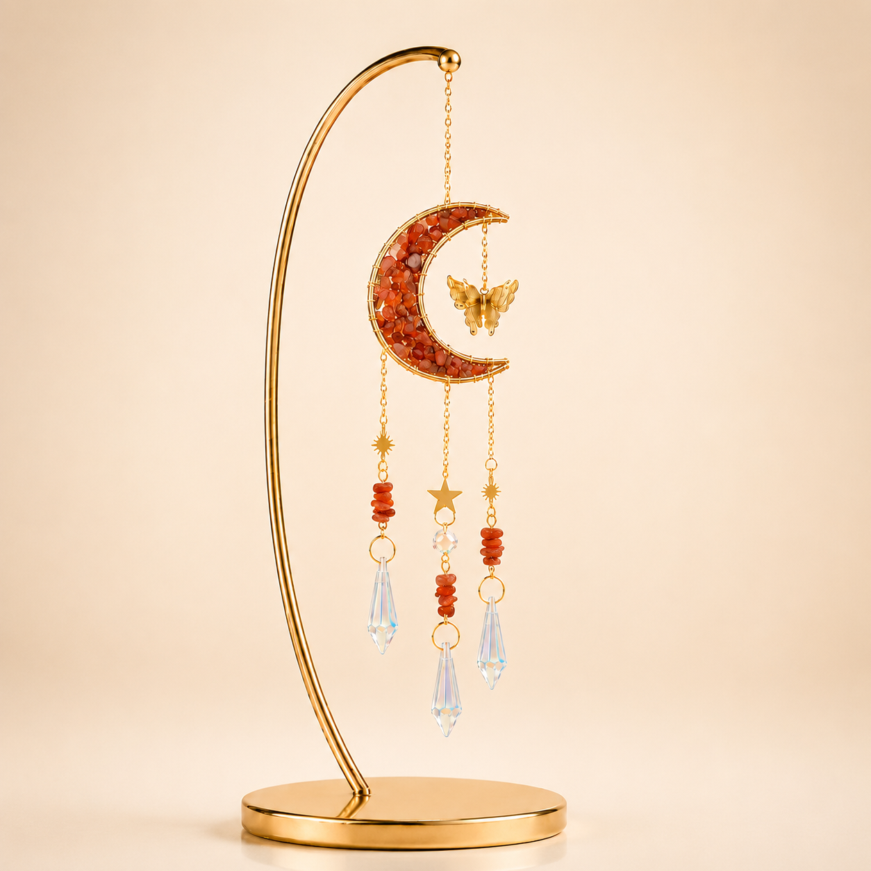 Carnelian Crystal Crescent Moon Wind Chime