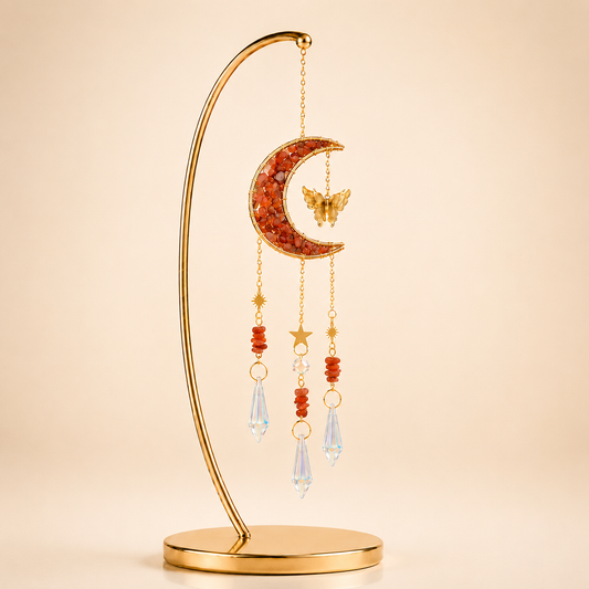 Carnelian Crystal Crescent Moon Wind Chime