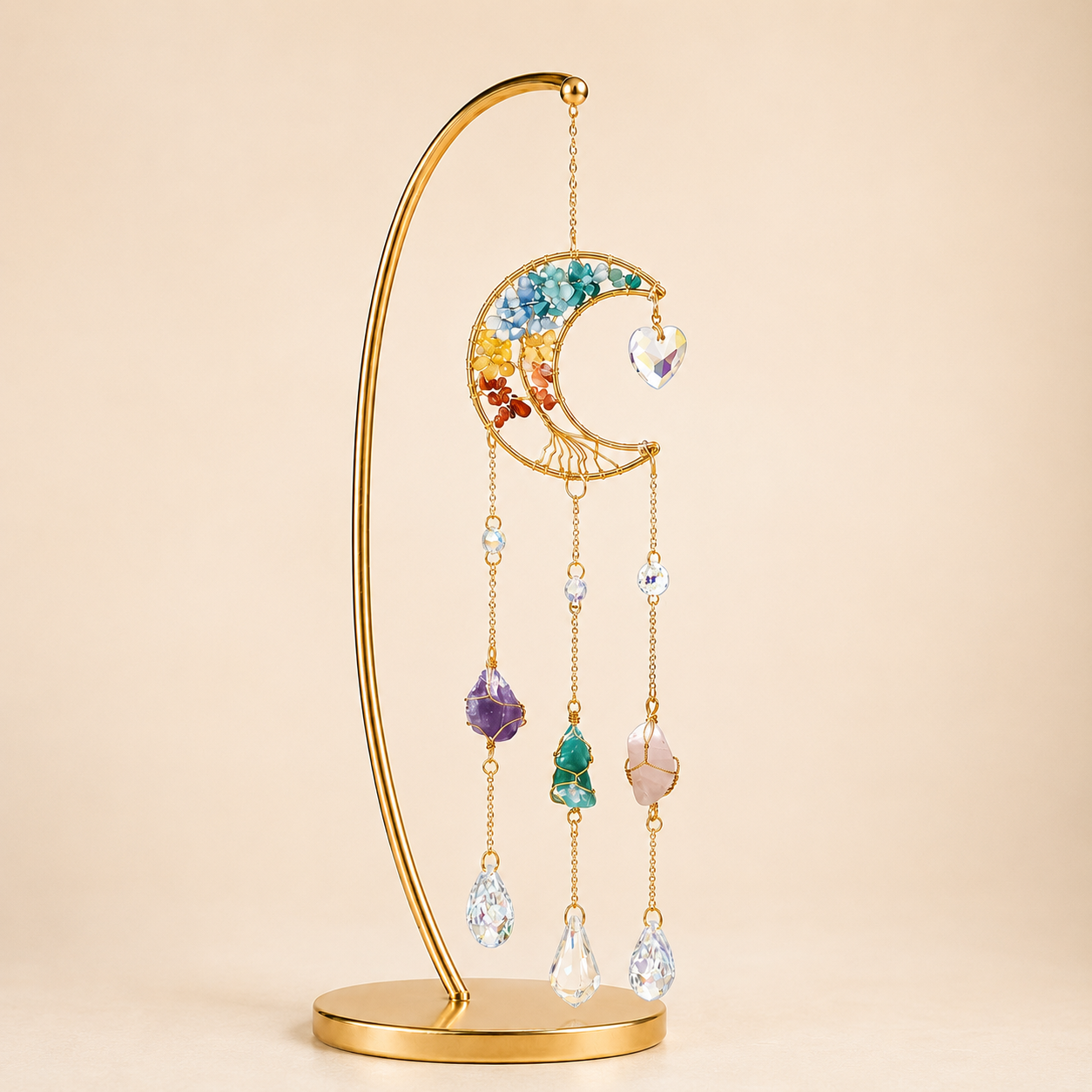 7 Chakra Tree Crescent Moon Wind Chime