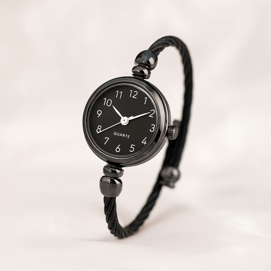 Black Bangle Quartz Watch